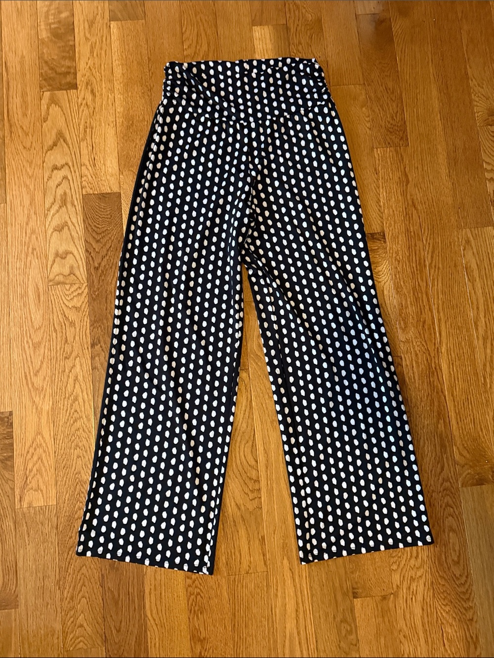 Mud Pie Black Wide-Leg Pants with White Dot Print